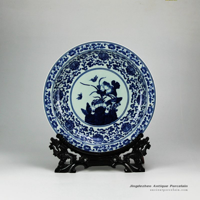 RYXC31-C_Hand paint Jingdezhen traditional lotus bird pattern ceramic decor tray