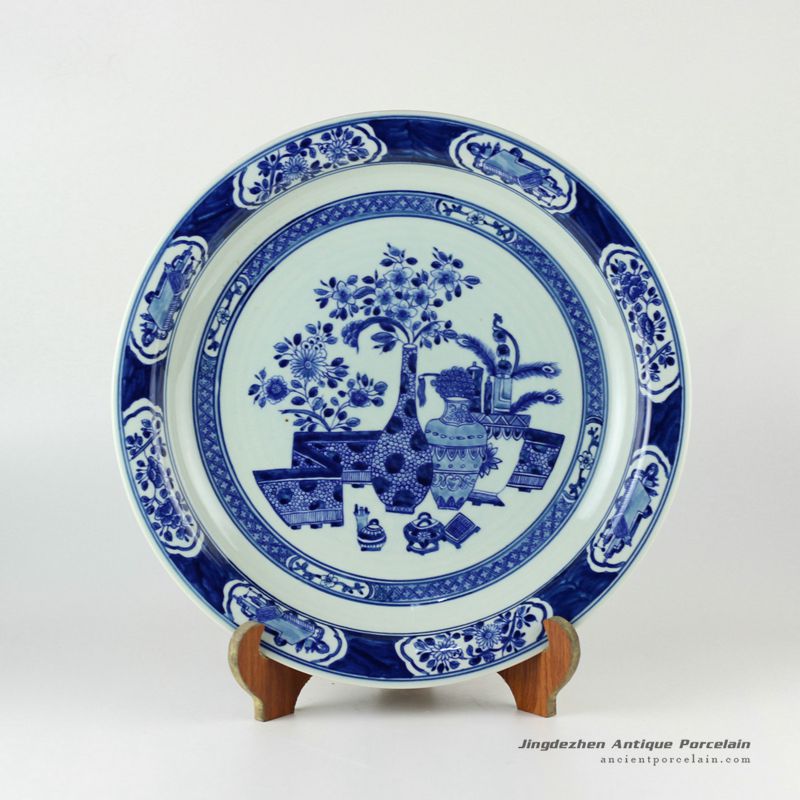 RYXC31_Hand painted Chinese decor blue and white vase and flower pattern plates