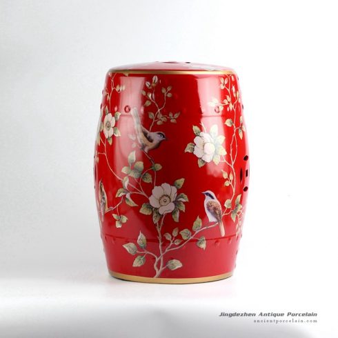 RYYL04_China red bird floral pattern golden line gilded enamel beside table seat