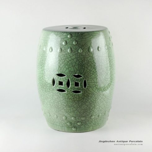 RYYV03_17″ Green crackle ceramic outdoor end tables