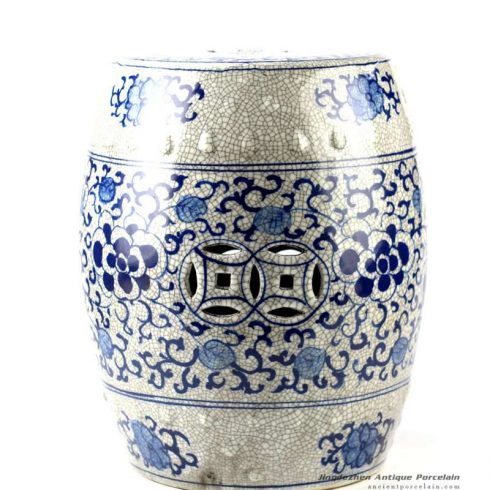 RYYV04_Crackle glaze blue and white hand paint floral pattern antiquity ceramic bathroom stool