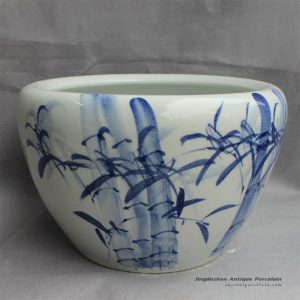 RYYY17_16″ Ceramic blue white planters bamboo design