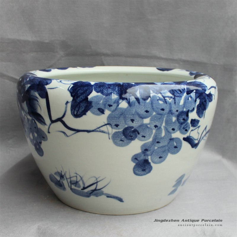 RYYY20_16″ Hand painted ceramic flower planter blue and white grape