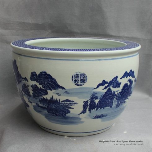 RYYY22_D16.5″ Jingdezhen Blue white ceramic flower pot landscape