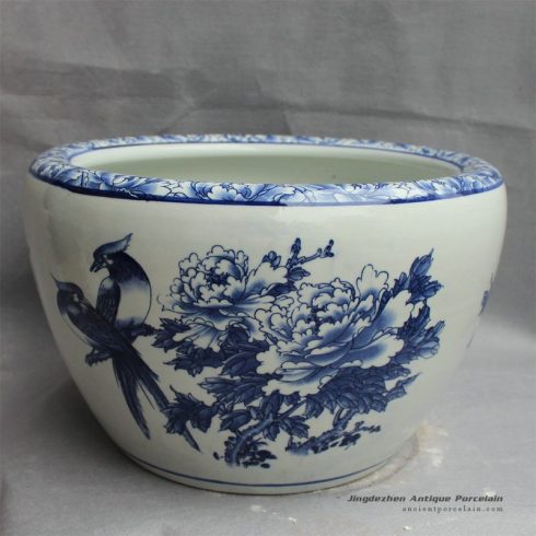 RYYY23_D16.5″ Jingdezhen Blue white ceramic flower bird Bowl