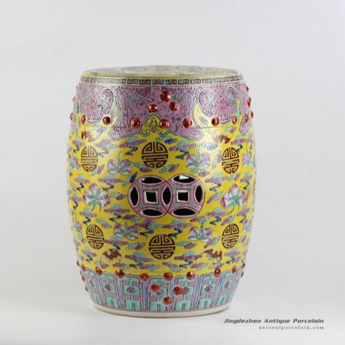 RZAI01_Expensive famille rose hand paint longevity peach pattern Chinese royal Qing Dynasty reproduction drum stool