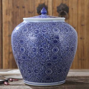 RZAP04-B_Blue and white floral pattern large volume ceramic water jar