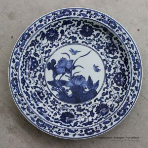 RZBD02_Blue and white porcelain hand painted waterlily plate