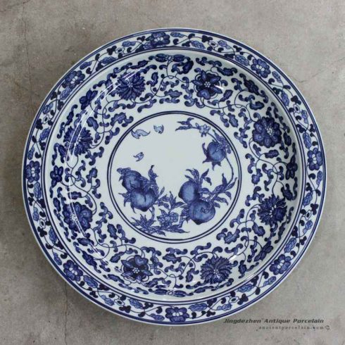 RZBD03_Blue and white peach design hand painted porcelain plate