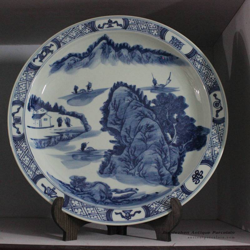 China antique Porcelain Blue and white Hand-painted Landscape plate