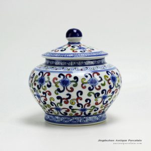 RZBG09_Hand paint floral pattern blue and white ceramic jar