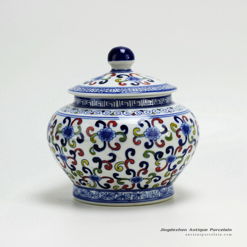 RZBG09_Hand paint flora pattern blue and white ceramic jar