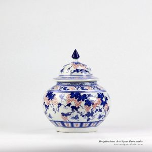 RZBG13_Blue and white special under glaze red grape pattern ceramic sugar jar with candle lid