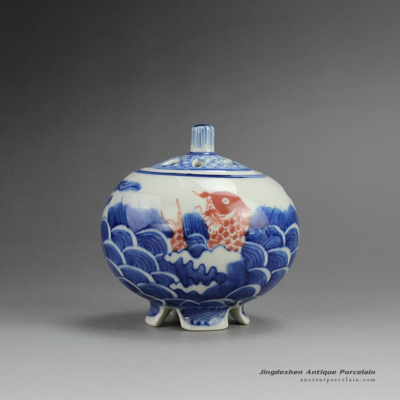 RZBP04_Blue and White Ceramic Burner Sea Fish Design
