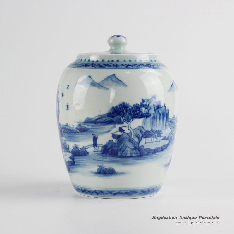 RZCC08_Wholesale price oriental scenic pattern sealed lid ceramic mini jar