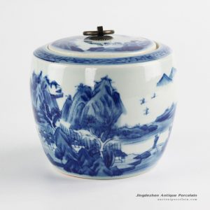 RZCC13_Metal ring lid high quality Chinese landscape design hand paint ceramic bottle