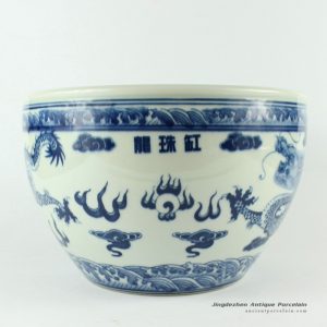 RZCL01_10inch Hand painted Blue White Dragon Bowl