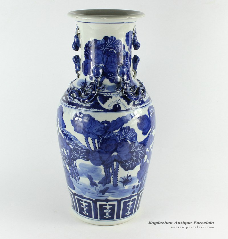 RZCM04_16.5 inch Chinese Blue and White Lotus Vas