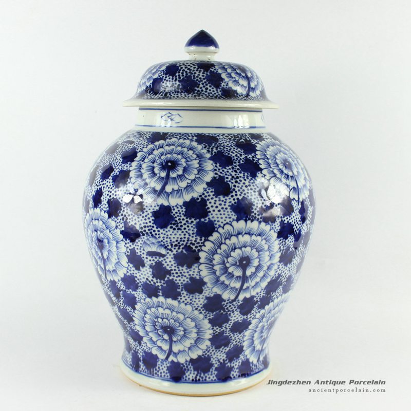 RZCM07_14 inch Blue and White Floral Chinese Ginger Jar