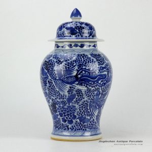 RZCM18_hand paint blue and white floral and phoenix pattern ceramic ginger jar
