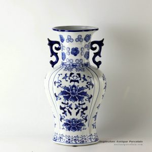 RZCW03_14.5″ Blue and white floral design ceramic vases with handle