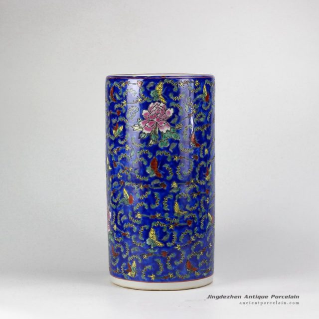 RZCX01-B_Famille rose hand paint multi-color butterfly floral pattern porcelain umbrella stands