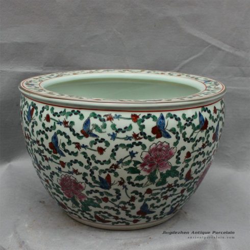 RZCX06_15.7″ Ceramic white famille rose planters floral design