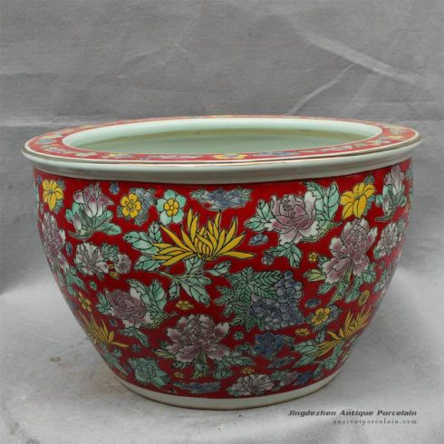 RZCX06_Red famille rose ceramic fish bowls floral design