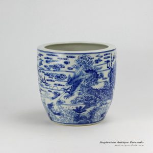 RZDA04-A_D10″ Hand Painted Blue White Dragon Flower Pot