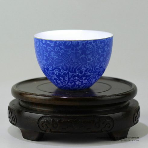 RZDD05_Hand needle painted Jingdezhen porcelain tea cups blue