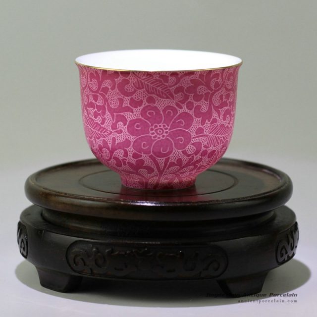 RZDD07_Hand needle painted Jingdezhen porcelain tea cups red
