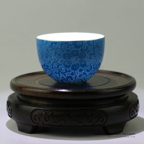 RZDD08_Hand needle painted Jingdezhen porcelain tea cups blue
