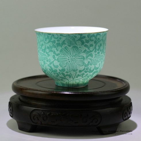 RZDD09_Hand needle painted Jingdezhen porcelain tea cups blue