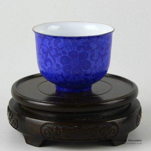 RZDD12_Hand needle painted Jingdezhen porcelain tea cups blue