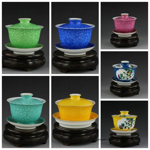 RZDD15_porcelain needle painting gaiwan and tea jars