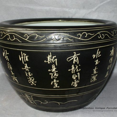 RZDE03_15.7″ Chinese character ceramic fish bowls black