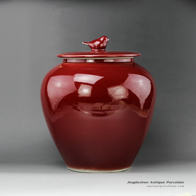 RZEQ01_12.5″ Red bird lid Ceramic Jar