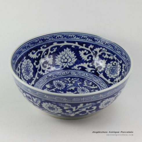 RZEZ04_15.3″ Reproduction blue and white Ming Porcelain floral Bowl