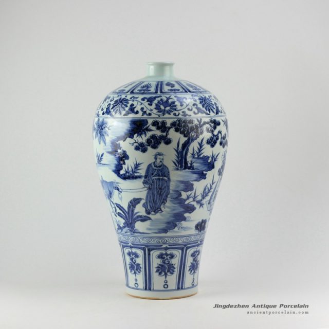 RZEZ14_17″ High quality Ming Reproduction blue and white Mei vase Xiaohe chase Hanxin design