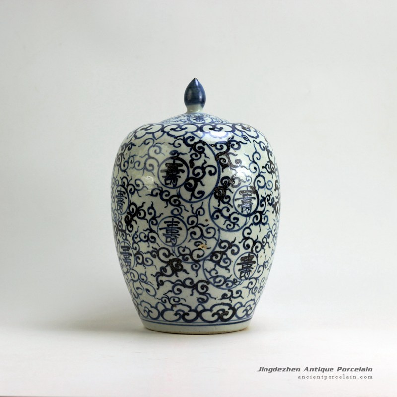 RZFB01_H14.2″ Jingdezhen Ceramic blue and white jars long life design