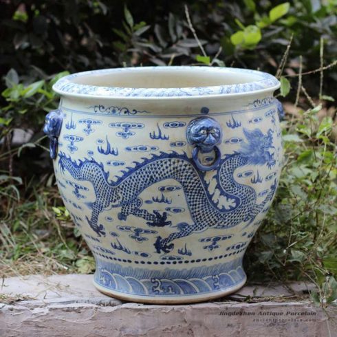 RZFH03-C_Hand paint blue and white flying dragon pattern wholesale ceramic large garden pots