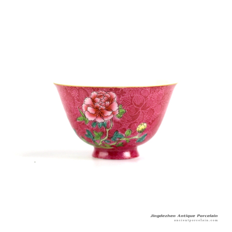 RZFK03_Hand made needle painting red glaze and flower pattern tea cup