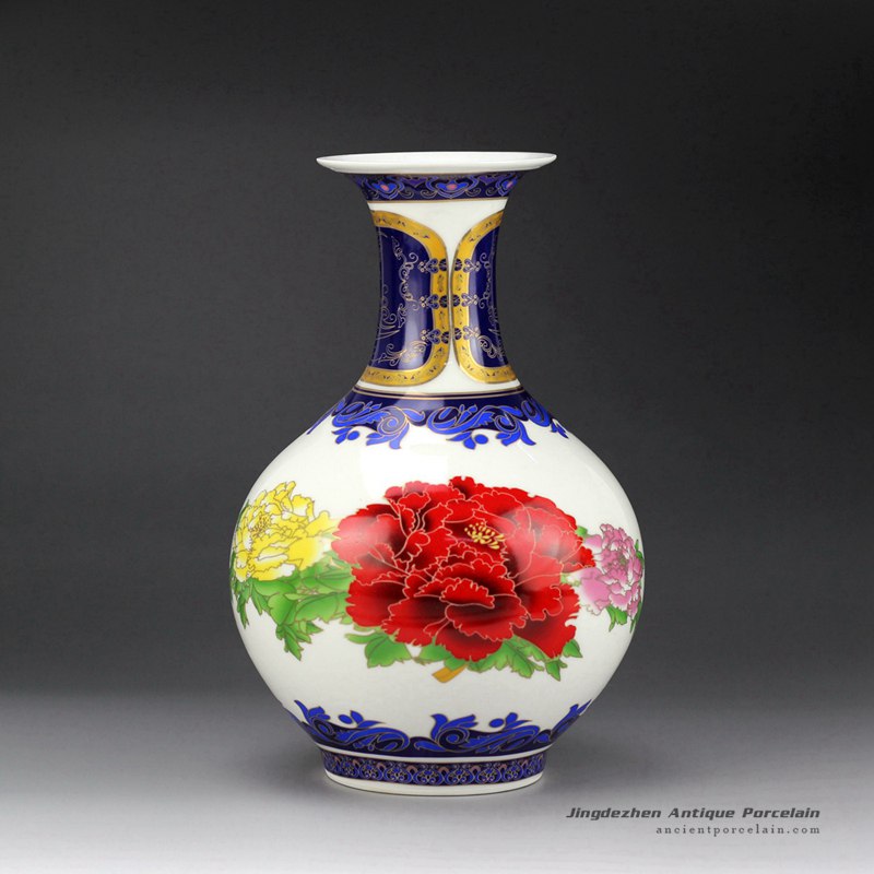 RZFT03_Peony flower pattern wealth and honor moral colorful ceramic wholesale vase