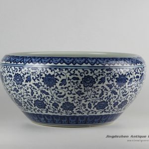 RZFU10-A_Blue and white floral porcelain planter pot
