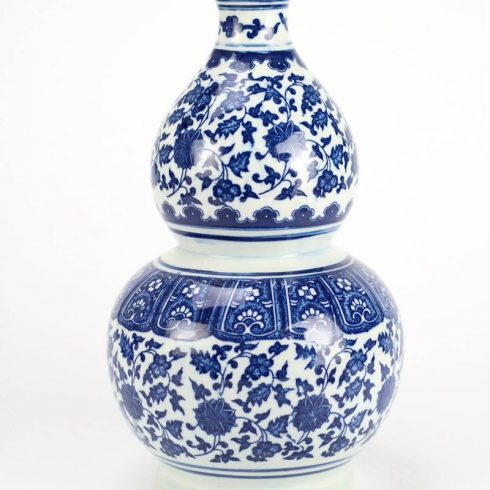 RZFU16_Oriental style calabash shape blue and white floral ceramic vase for online sale