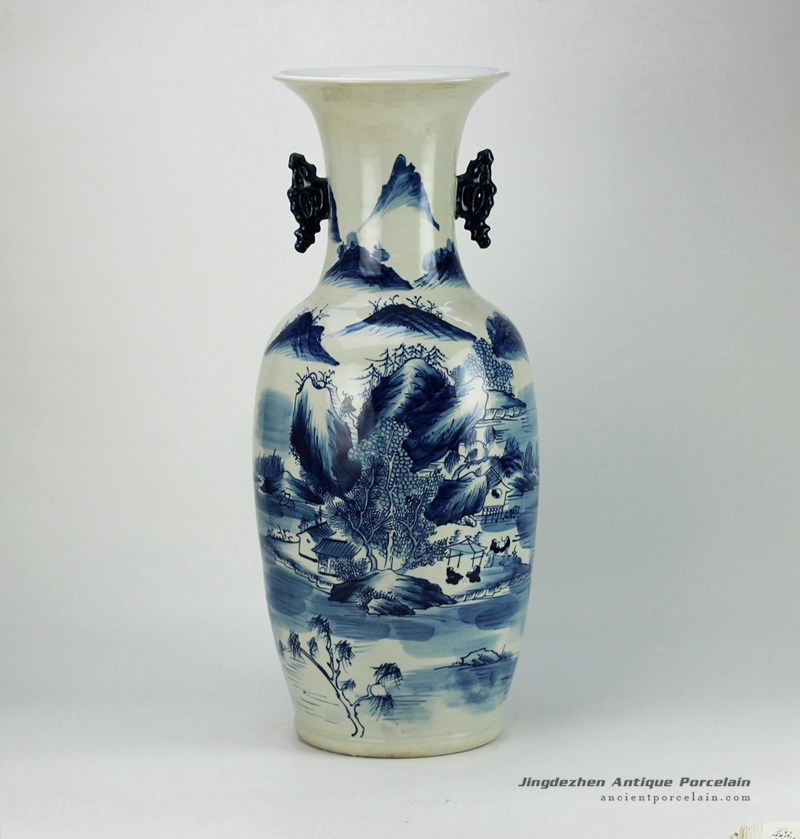 RZFZ04-B_Hand paint gorgeous landscape pattern blue and white ornament porcelain big vase