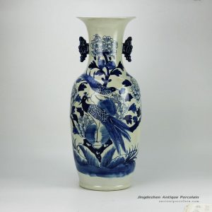 RZFZ04-D_Pair bird pattern hand paint blue and white ceramic wedding vase