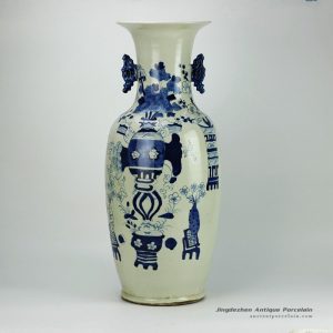 RZFZ04-E_hand paint blue and white chinaware double ears table vase