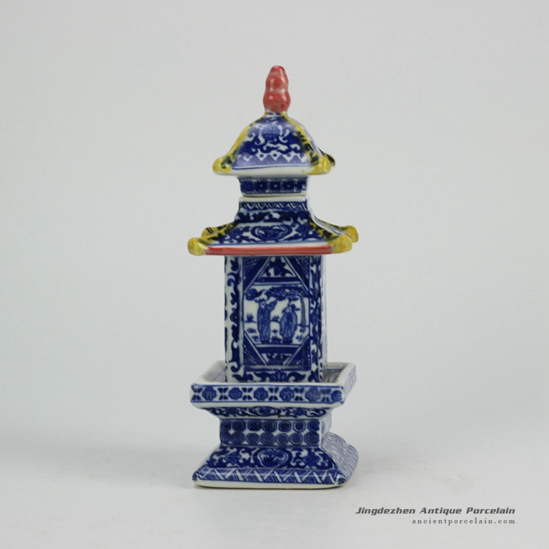 RZGE01_Blue and white ceramic pagoda figurine