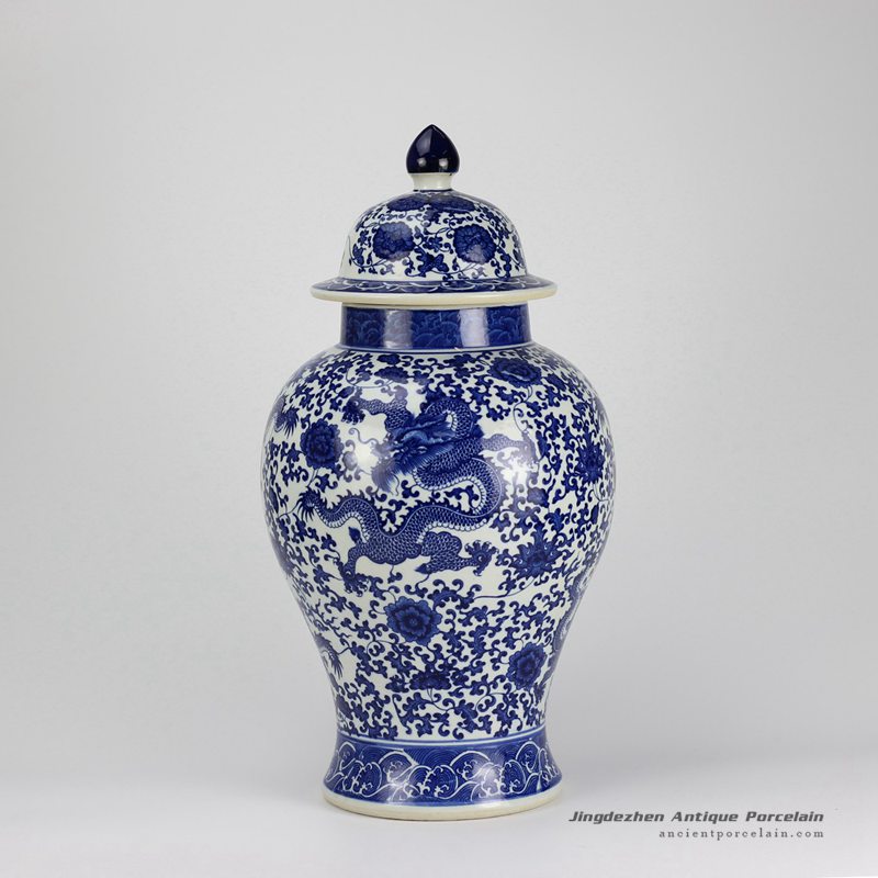 RZGM02_Blue and white dragon floral pattern ceramic gift jar